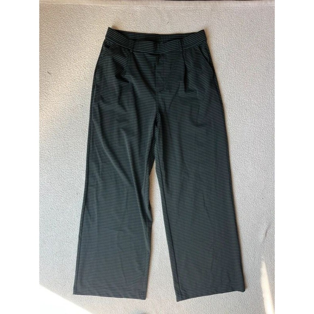 Halara High Waisted Draw String Black & Grey Striped Wide Leg Pants Womens Large
